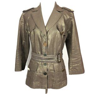 Cache Brown Gold Metallic Jacket Button Military